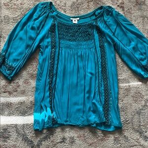 Chic Teal Blouse with Embellished Details